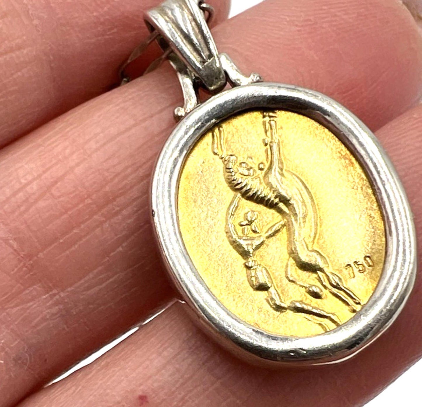 Ilias Lalaounis 18K Gold Coin Pendant Set in Sterling Silver