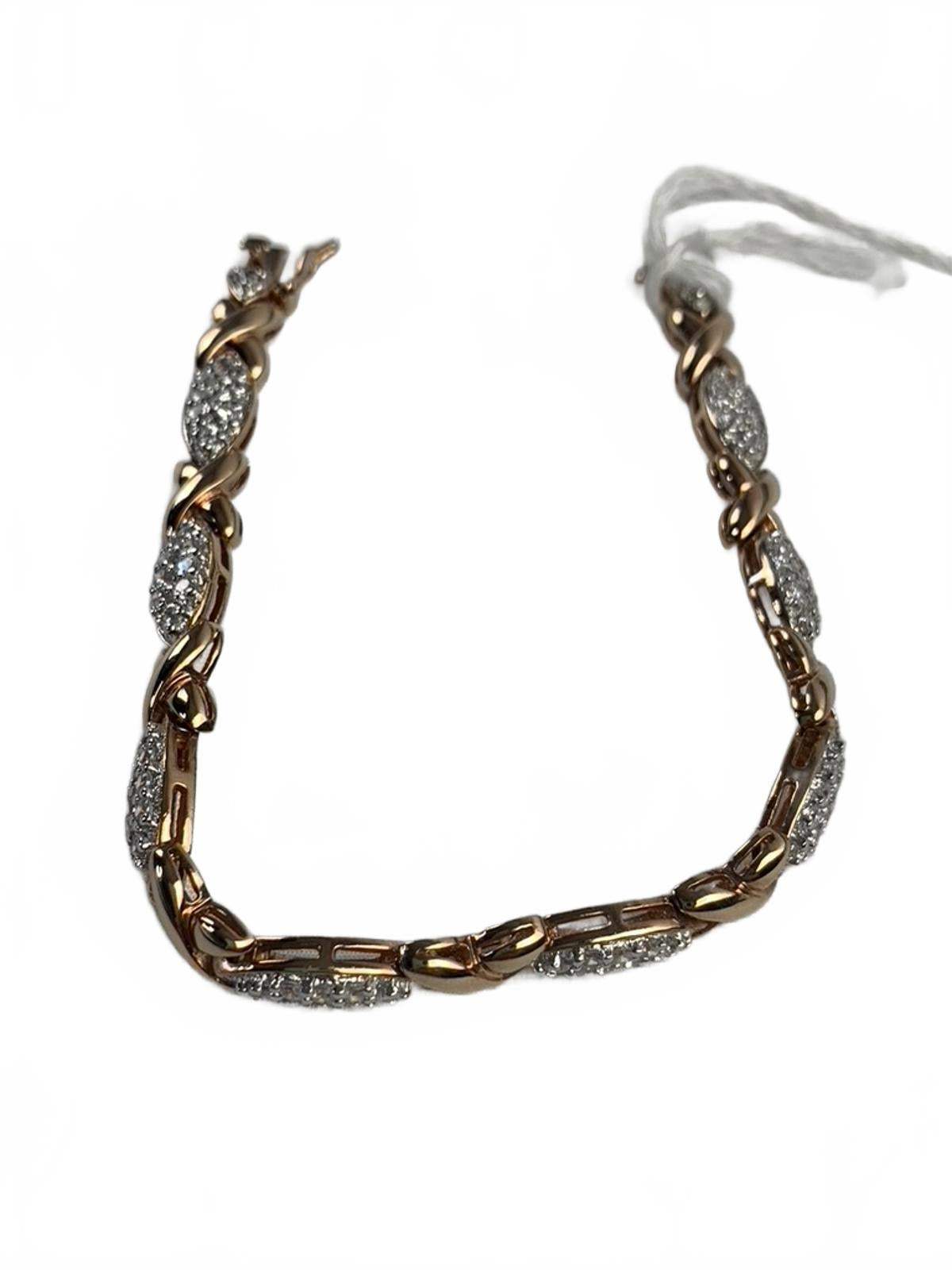 Ross Simons 925 Sterling Silver CZ Pavé Eyes & Xs Goldtone Link Bracelet