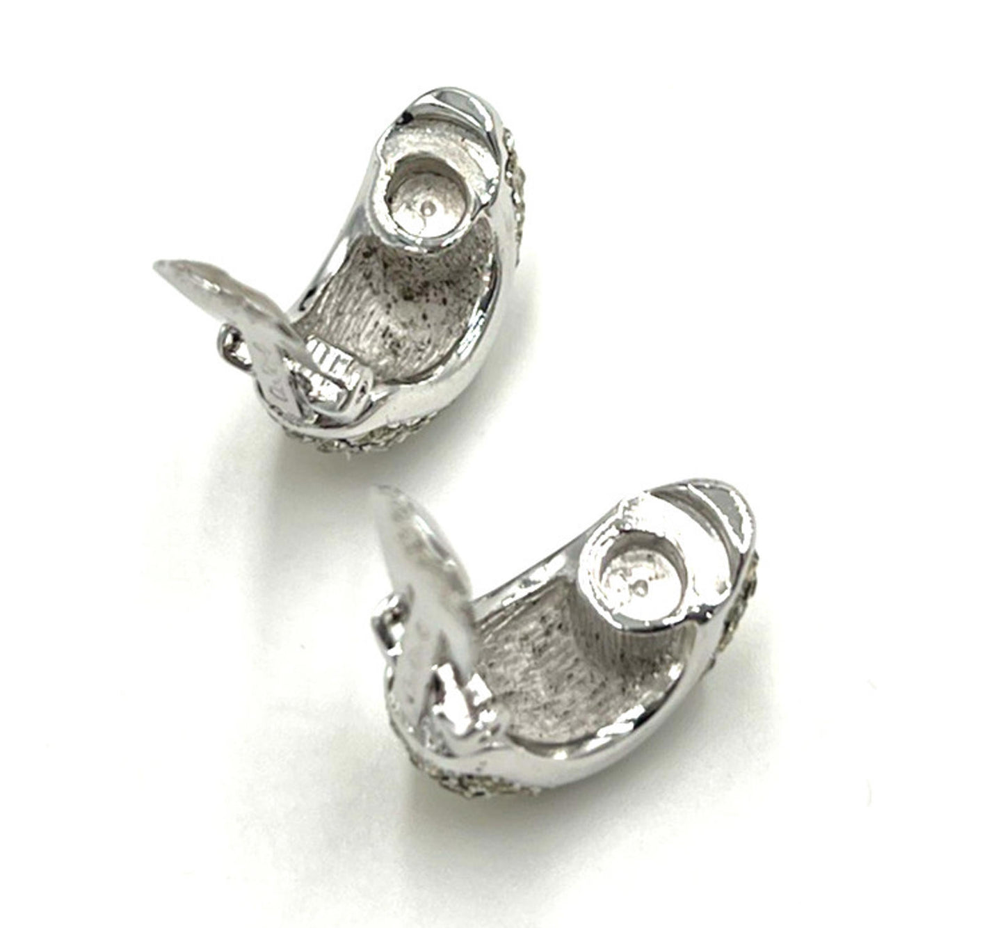 Christian Dior Baguette & Pave Rhinestone Half Hoop Gold Tone Clip On Earrings