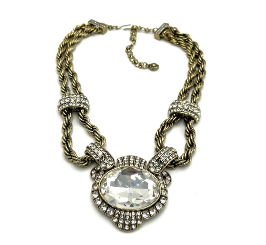 Heidi Daus Chain of Event Clear Large Crystal Chain Necklace Runway