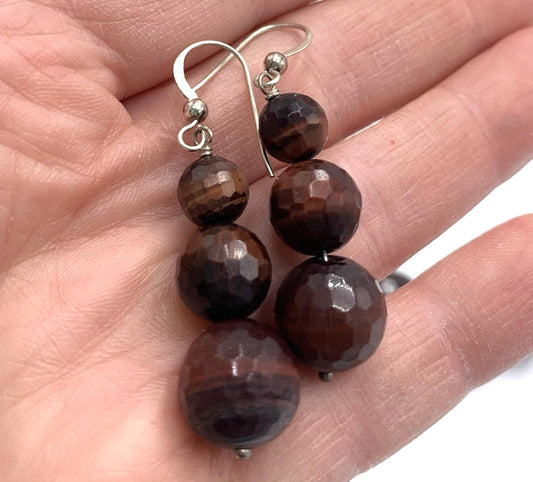 Vintage Set Jay King DTR Sterling Silver Tiger’s Eye Faceted Necklace & Earrings