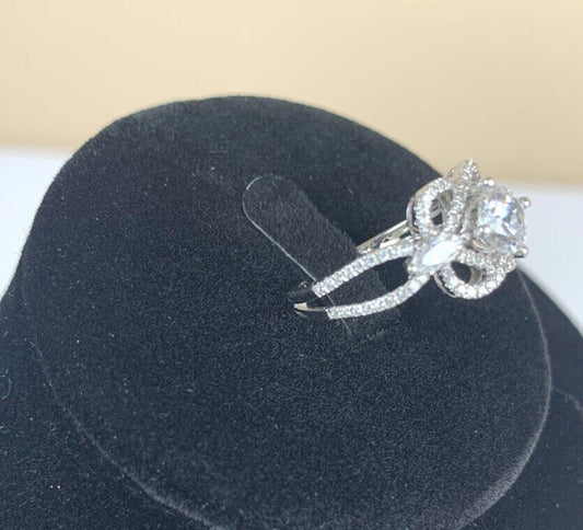 14K White Gold Cubic Zirconia CZ Cocktail Statement Ring 3.7 Grams Size 6.75 QCD