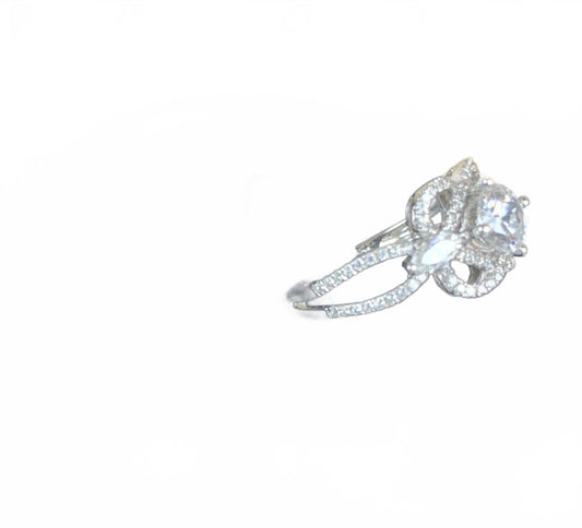 14K White Gold Cubic Zirconia CZ Cocktail Statement Ring QCD