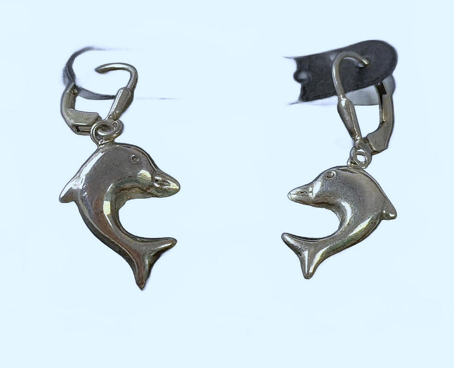 925 Sterling Silver Cartoon Dolphin Locking Hook Earrings