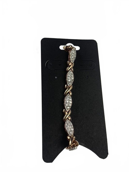 Ross Simons 925 Sterling Silver CZ Pavé Eyes & Xs Goldtone Link Bracelet