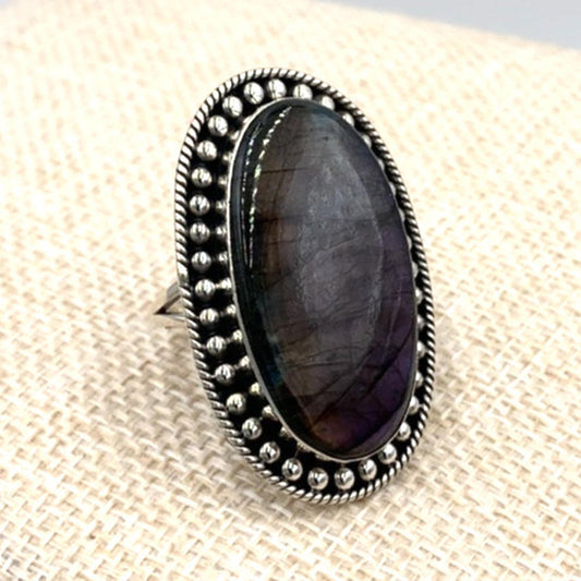 New Old Stock Native American Sterling Silver Large Labradorite Statement Ring