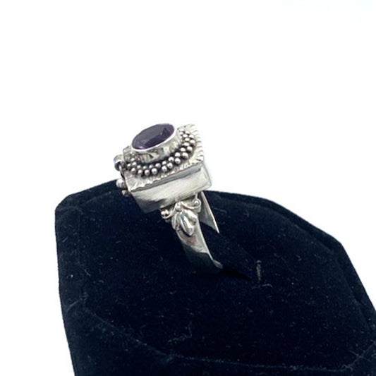 Vintage Amethyst Poison Pill Box Drawer Sterling Silver Ring