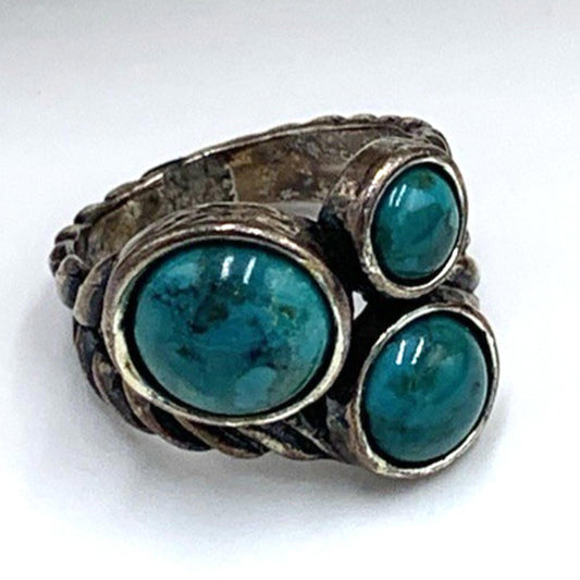 Didae Shablool Israel 3 Stone Turquoise Sterling Silver Braided Band Ring 7.75