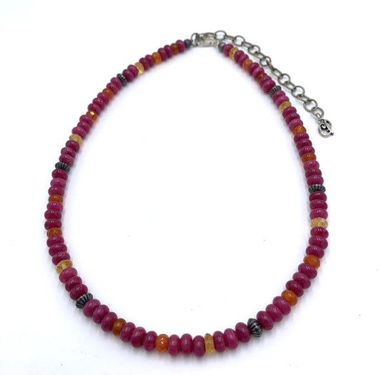 Vintage Carolyn Pollack Sterling Silver Tourmaline Pink Faceted Beaded Necklace