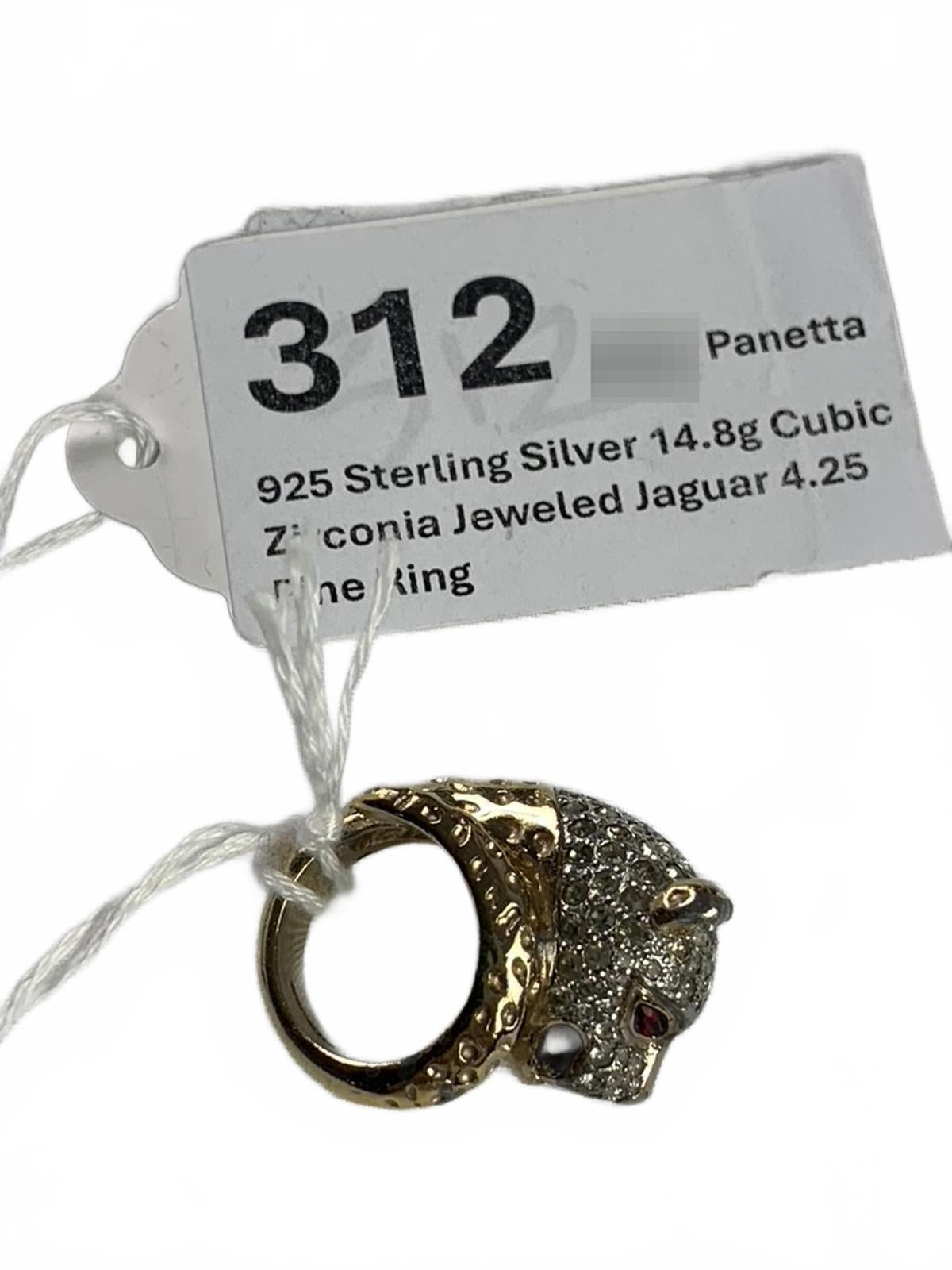 Panetta 925 Sterling Silver Cubic Zirconia Jeweled Jaguar Ring