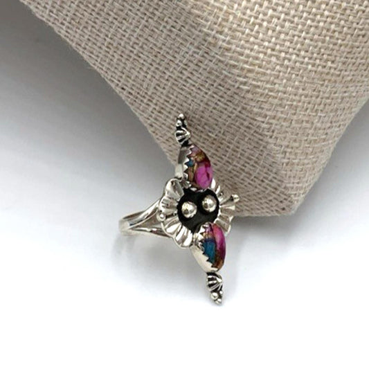 Native Kingman Pink Dahlia Turquoise Sterling Silver Ring