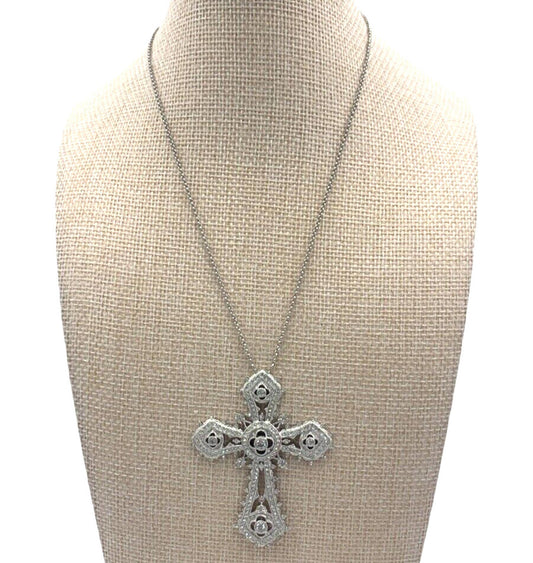 Vintage QVC Nadri Pave CZ Silver Tone Cross Limited Edition Necklace 16”