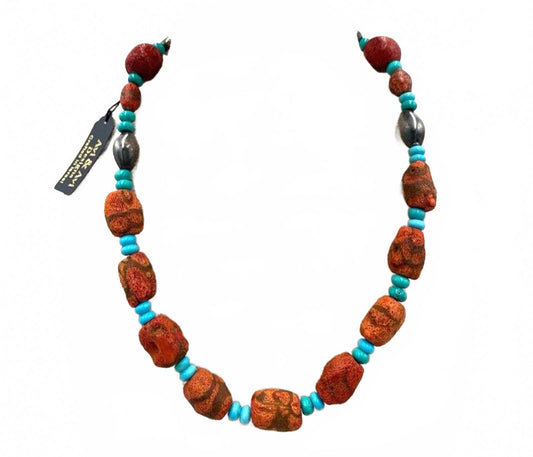 Avi Soffer Israel Sterling Silver Turquoise Spotted Sponge Coral Necklace w/Tags