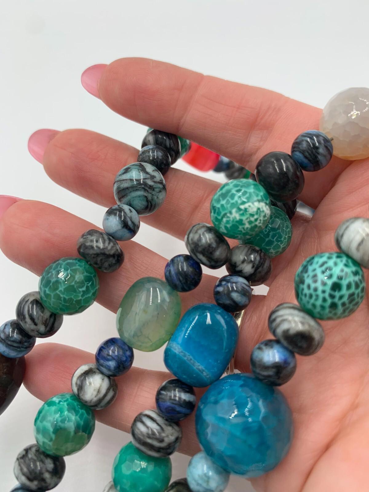 DTR Jay King Multicolor Dyed Agate Mixed Shapes Beaded Sterling Silver Necklace