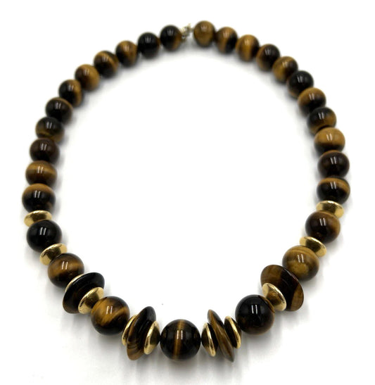 DONALD PYWELL For Eva Beauchard Modernist Tiger’s Eye Gold Tone Discs Necklace