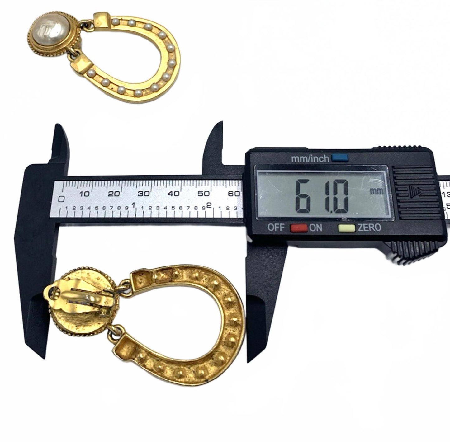 Vintage Karl Lagerfeld Gold Tone Faux Pearl Horseshoe Door Knockers Earrings