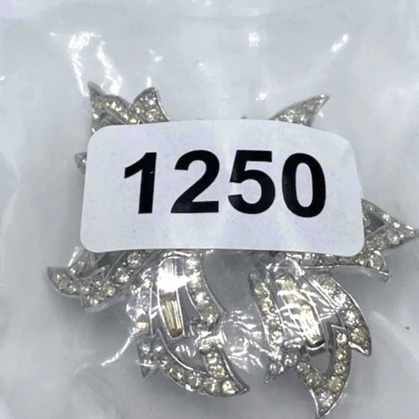 Marcel Boucher Rhodium Plated Clear Rhinestone Leaf Brooch