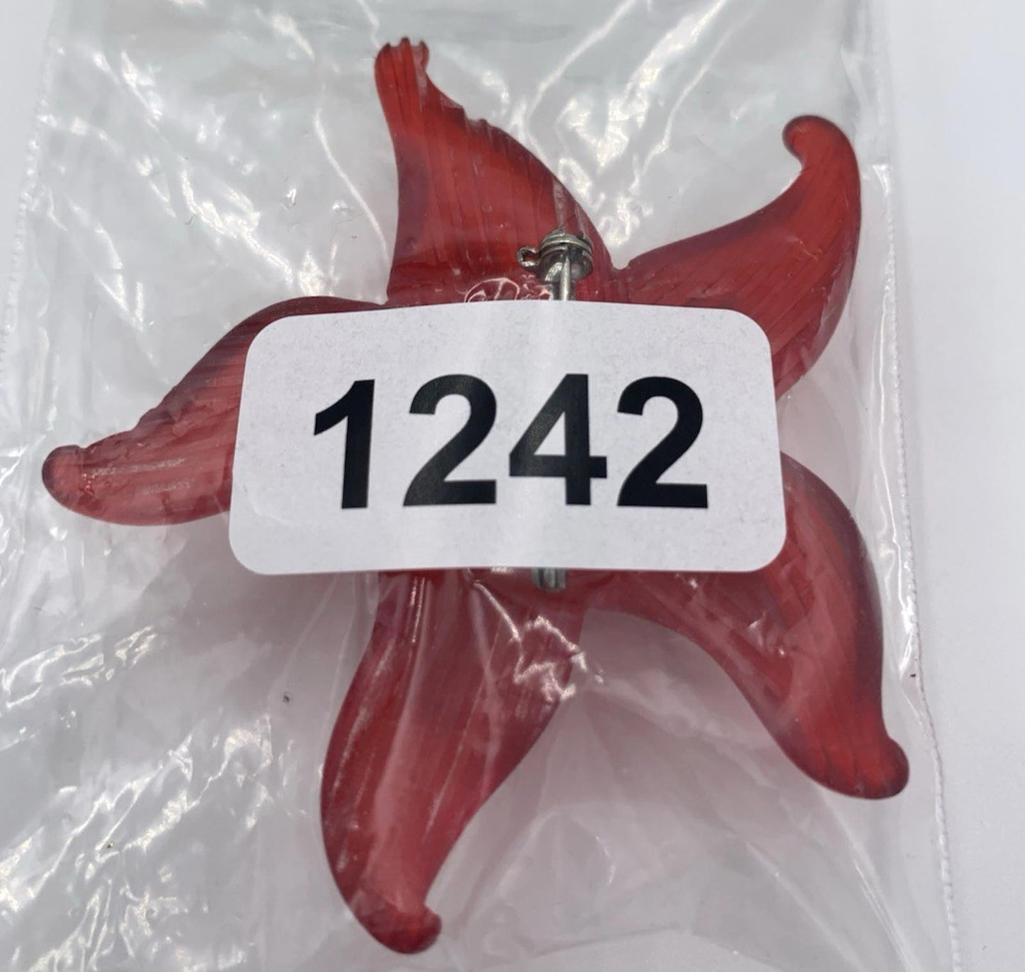 Midcentury Red Layered Lucite Glitter Red Starfish Brooch