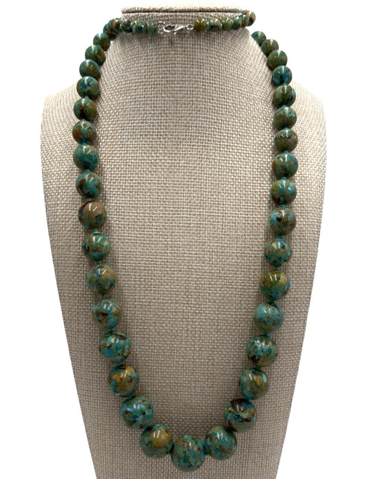 Dennis Kalisteo Navajo Turquoise Sterling Silver Artisan Graduated Necklace 34"