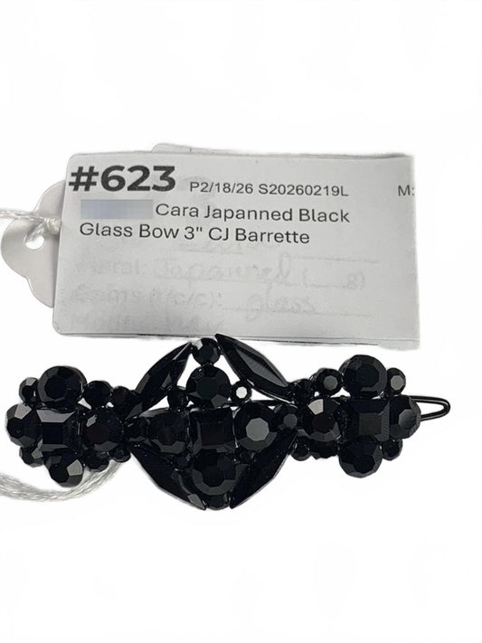 Cara Japanned Black Glass Bow Hair Barrette