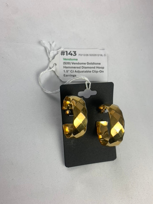 Vendome Goldtone Hammered Diamond Hoop Adjustable Clip-On Earrings