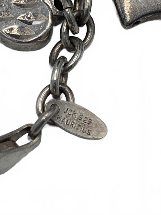 Jacmel Mauritius Puff Hearts and Locks-motif Sterling Silver Charm Bracelet