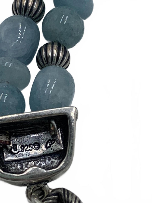 Relios Carolyn Pollack Sterling Silver Aquamarine/Aventurine Beads 6.5-7.5"