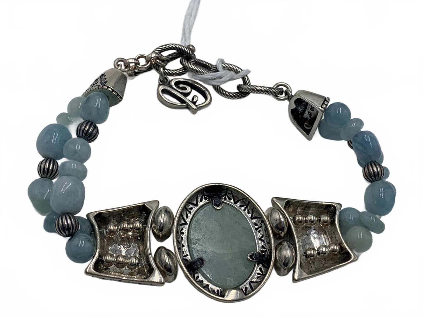 Relios Carolyn Pollack Sterling Silver Aquamarine/Aventurine Beads 6.5-7.5"