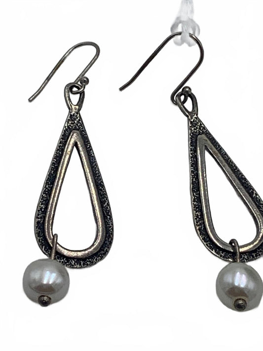 Israel Sterling Silver 6.3g Natural Pearl Teardrop 3" Fine Hook Dangle Earrings