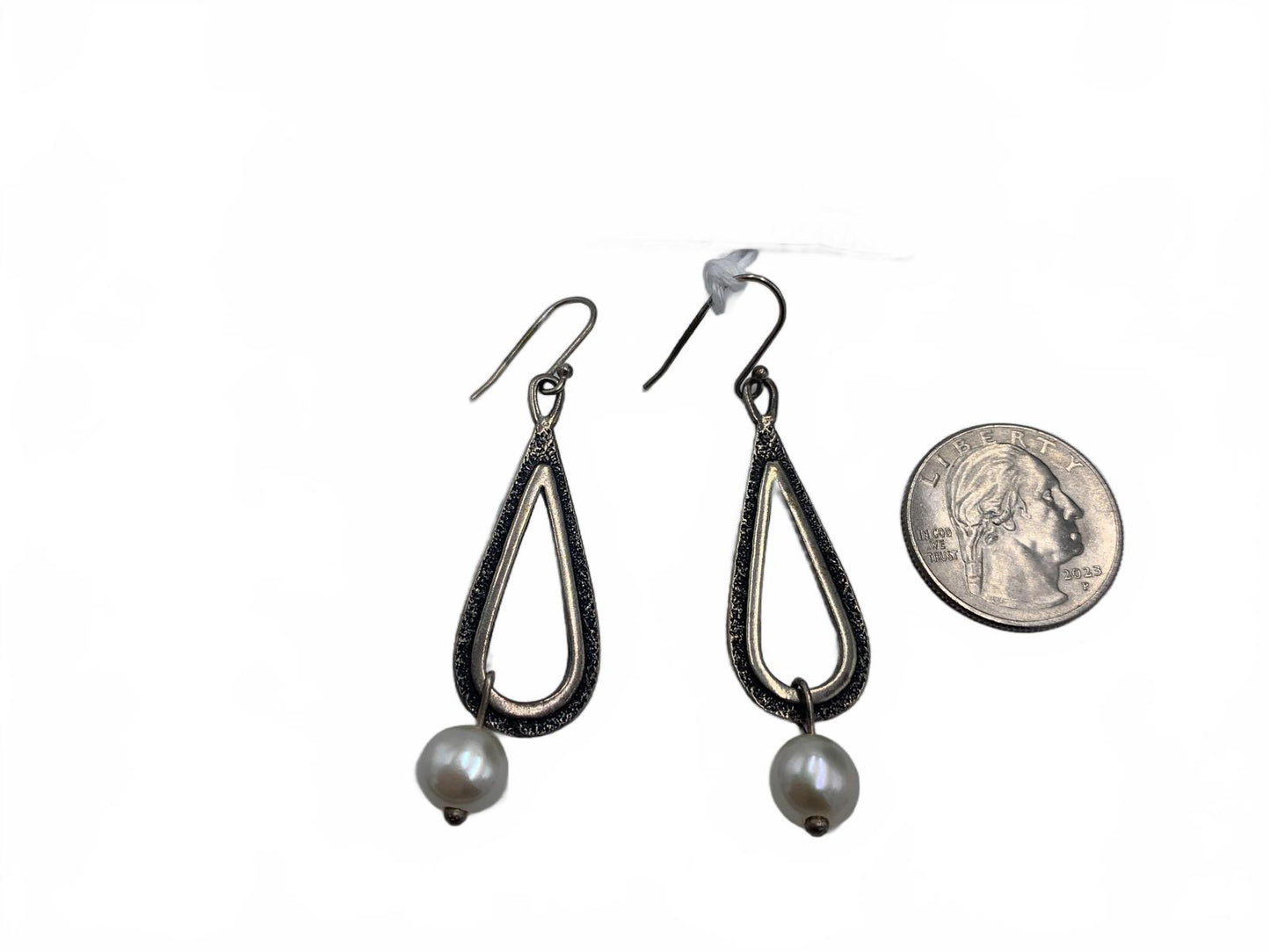 Israel Sterling Silver 6.3g Natural Pearl Teardrop 3" Fine Hook Dangle Earrings