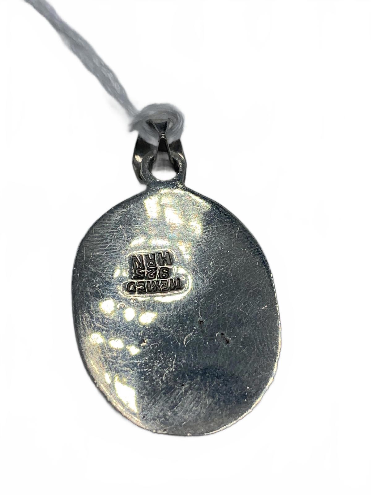 Taxco Freeform Sterling Silver Inlaid Abstract Motif Pendant