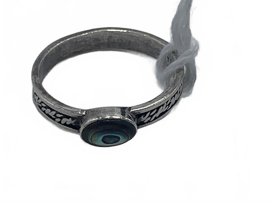 Ornate Sterling Silver Engraved Ring with Bezel-Set Abolone Shell Cabuchon