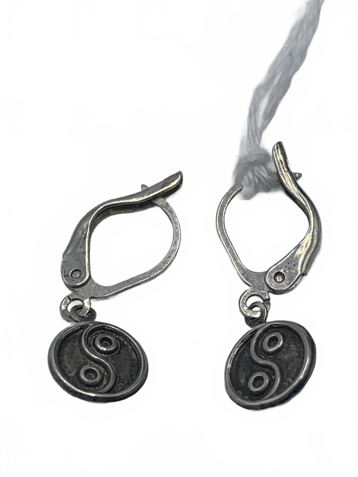 Yin-Yang Motif Hook Earrings in Sterling Silver