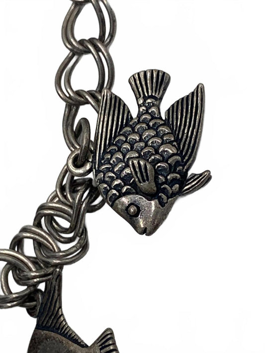 925 Sterling Silver 17g Fish Charm 6.5" Charm Fine Bracelet
