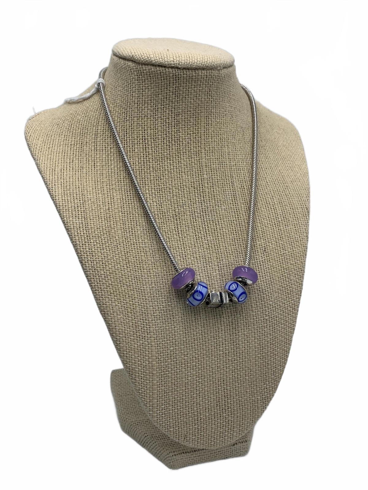 Donatella Sterling Silver Necklace with Glass and Silver Charms