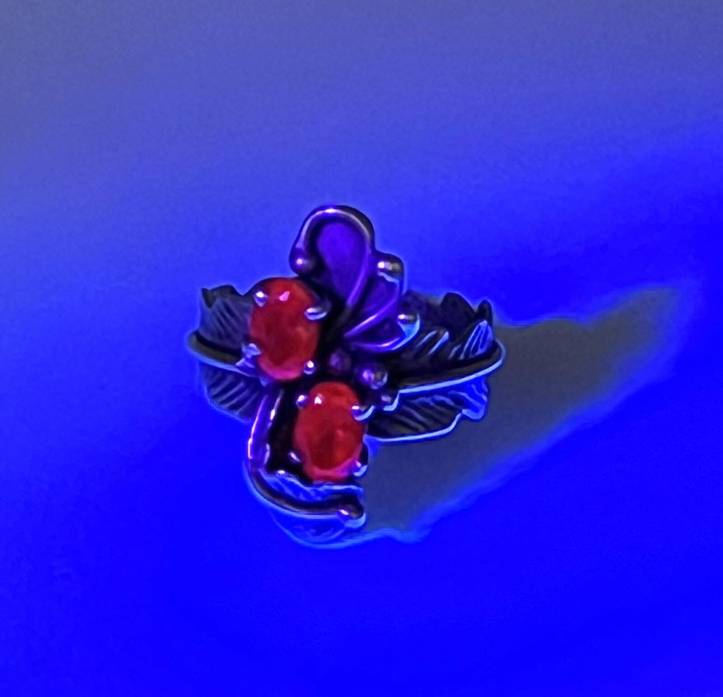 Rubies Set in Sterling Silver Native Floral & Feather Ring