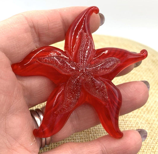 Midcentury Red Layered Lucite Glitter Red Starfish Brooch
