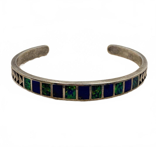 TEME New Mexico Navajo Vintage Inlaid Opal Lapis Open Cuff Bracelet 6.25"