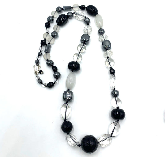 Nate & Etan Agate Crystal Hematite Gemstone Beaded Sterling Silver Necklace 30"