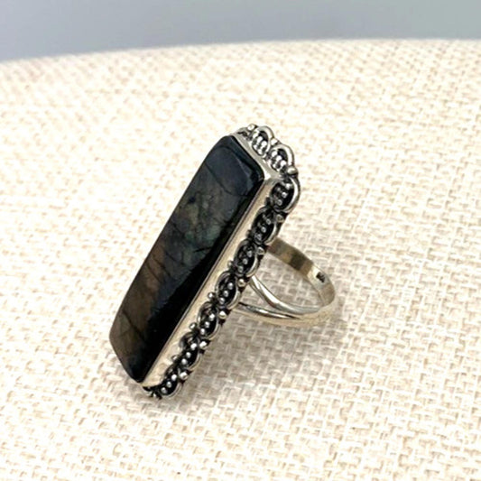 NOS Native American Navajo Labradorite Sterling Silver Ring