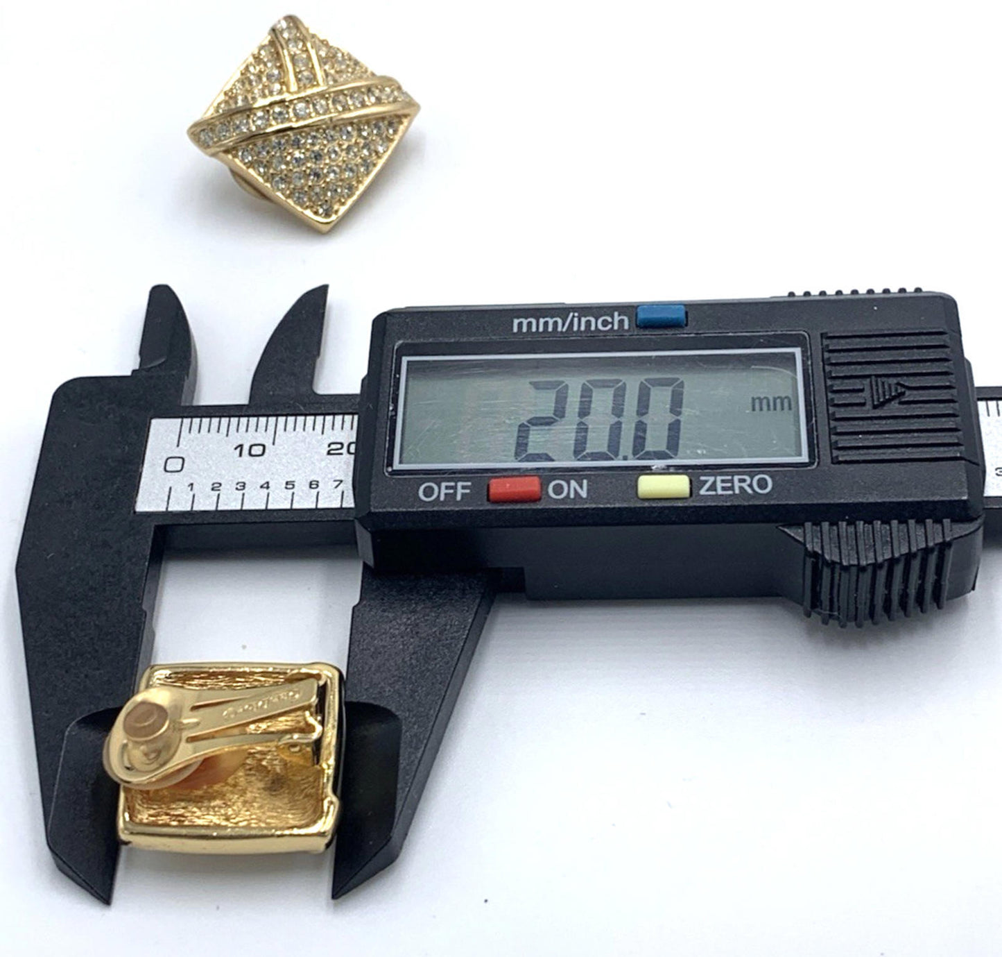 Vintage Christian Dior Rhinestone Gold Tone Clip On Art Deco Style Earrings