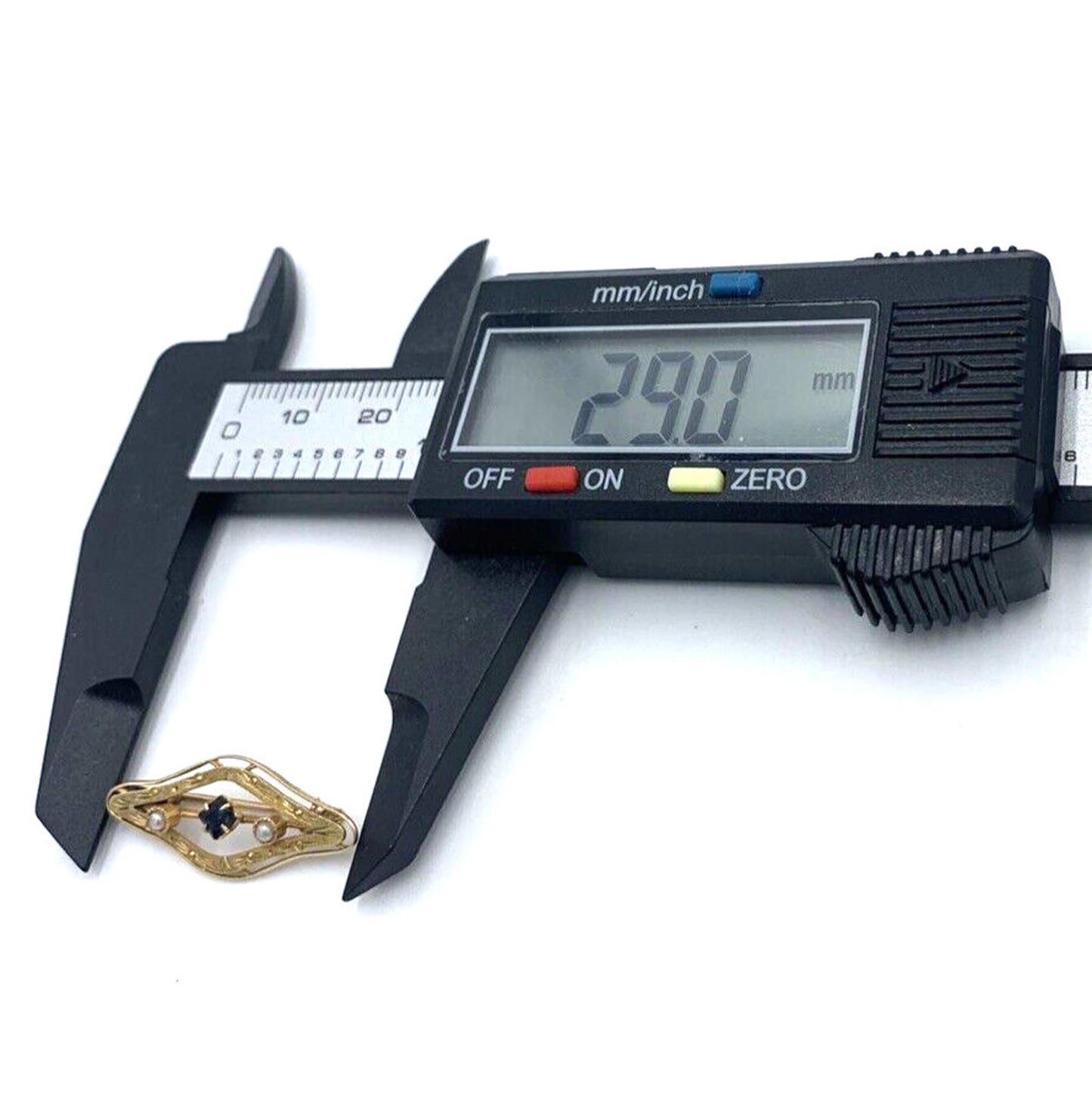 Antique Victorian/Edwardian 10k Gold Seed Pearl Blue Stone Etched Bar Brooch/Pin