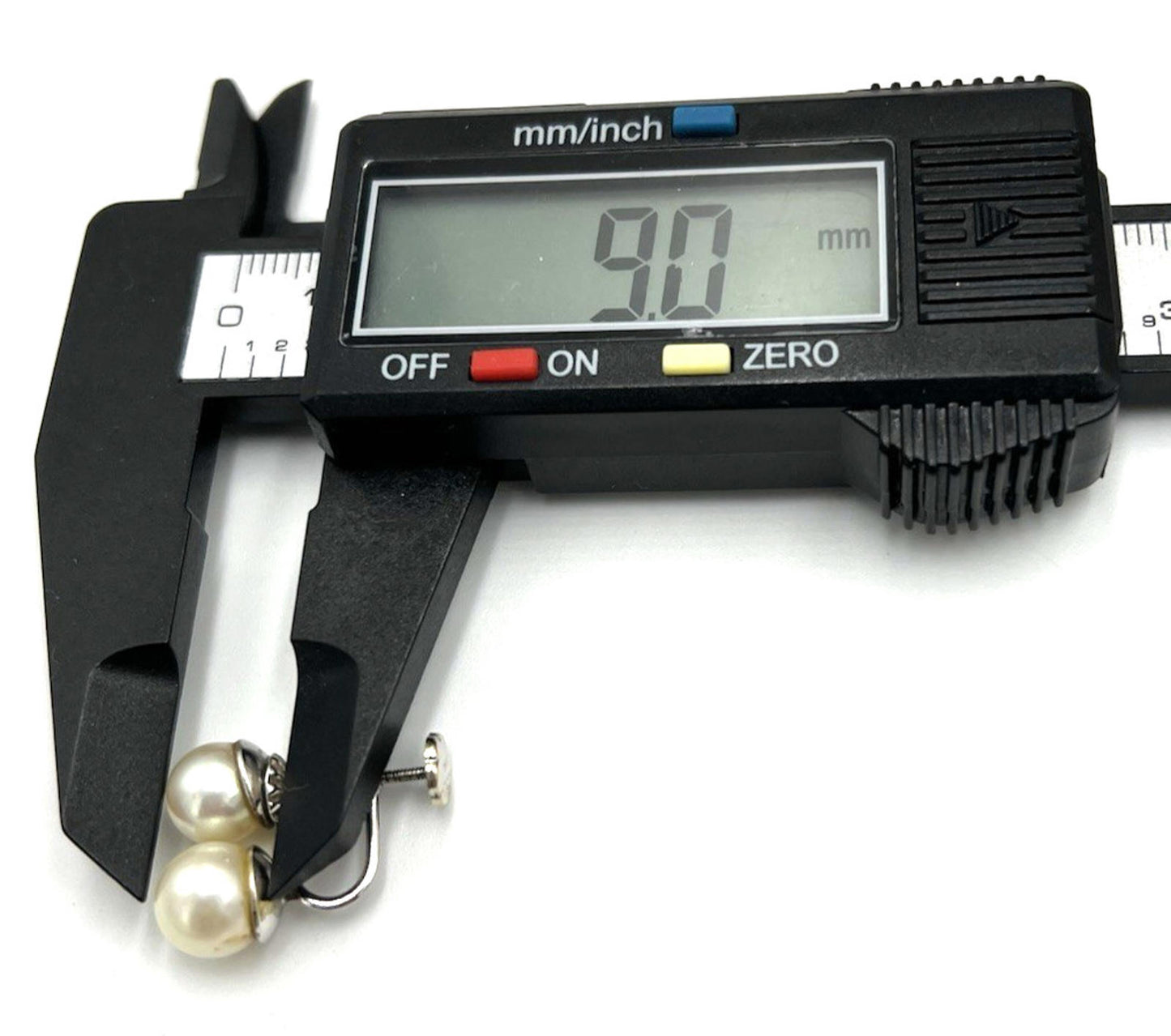 14K White GOLD Genuine Double PEARL Screw Back Drop EARRINGS Non-Pierced