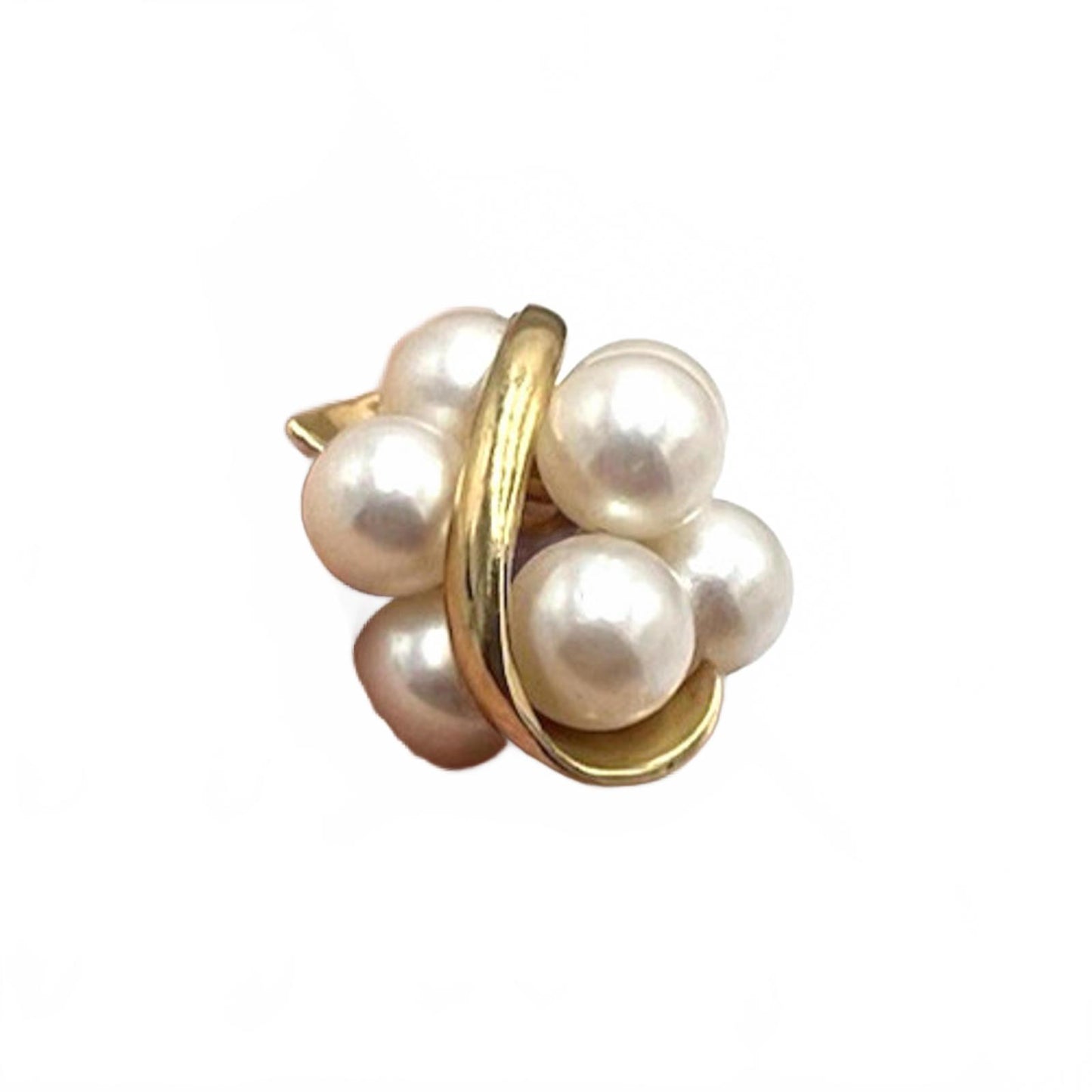 MCM Vintage Solid 14Kt Yellow Gold Genuine Akoya Pearl Large Cluster Ring Sz 5