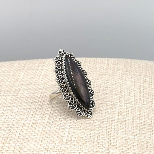 New Old Stock Vintage Native American Large Labradorite Sterling Silver Ring