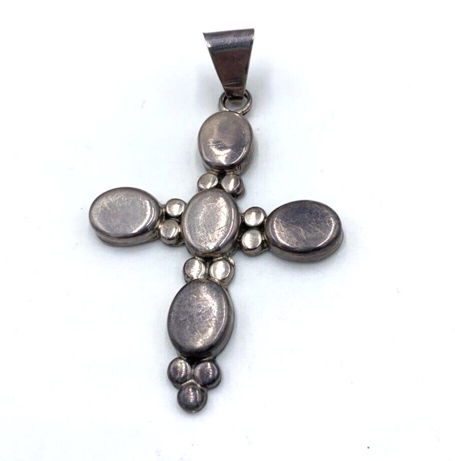 Vintage Taxco Mexico Large Cross Pendant Solid Sterling Silver Southwestern