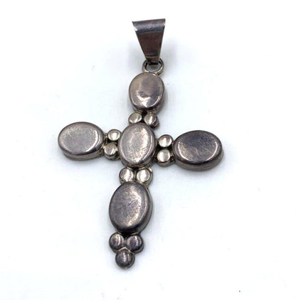 Vintage Taxco Mexico Large Cross Pendant Solid Sterling Silver Southwestern