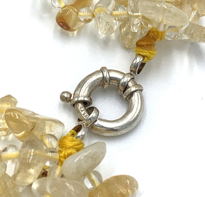 Multi Six Strand Citrine Large Agate Stone Sterling Silver Clasp Necklace 20.5"