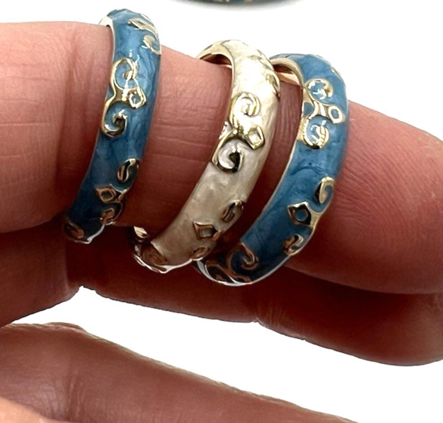 NWOT Lauren G Adams Bangle Bracelet Ring Lot  Cream Blue Enamel Moroccan Style