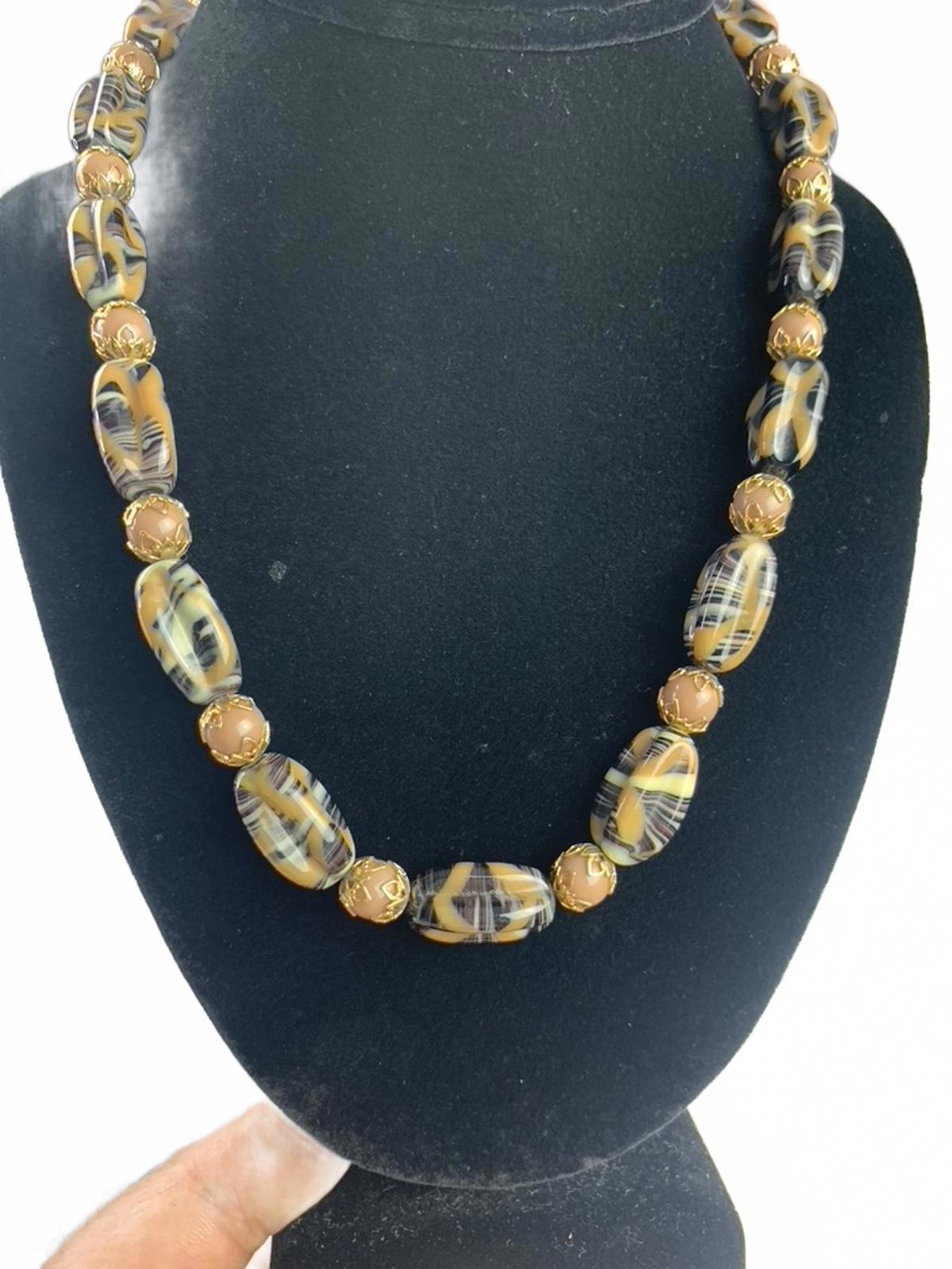 German art glass Goldtone Glass Beads Traditional Necklace